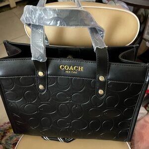 Coach Black Embossed Tote Bag